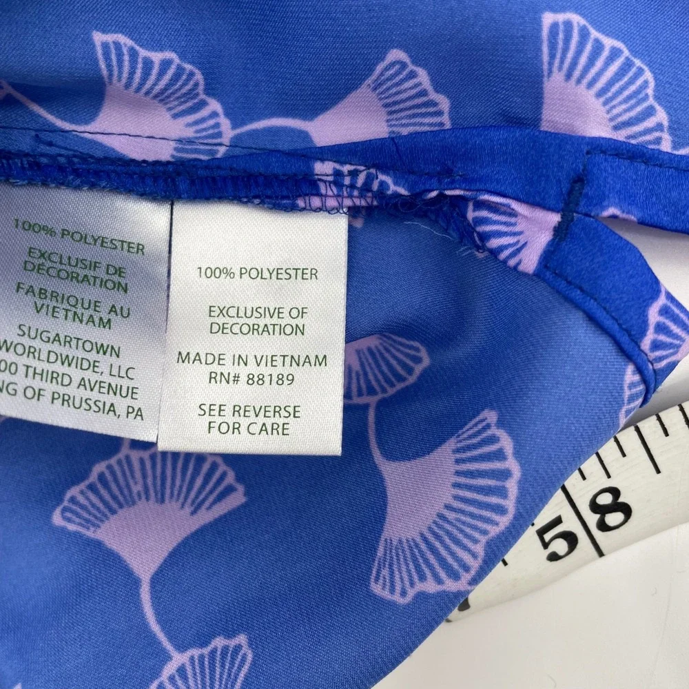 Lilly Pulitzer Winona PJ Top M Ginkgo Party Blue Purple Silky Satin Pajama Shirt